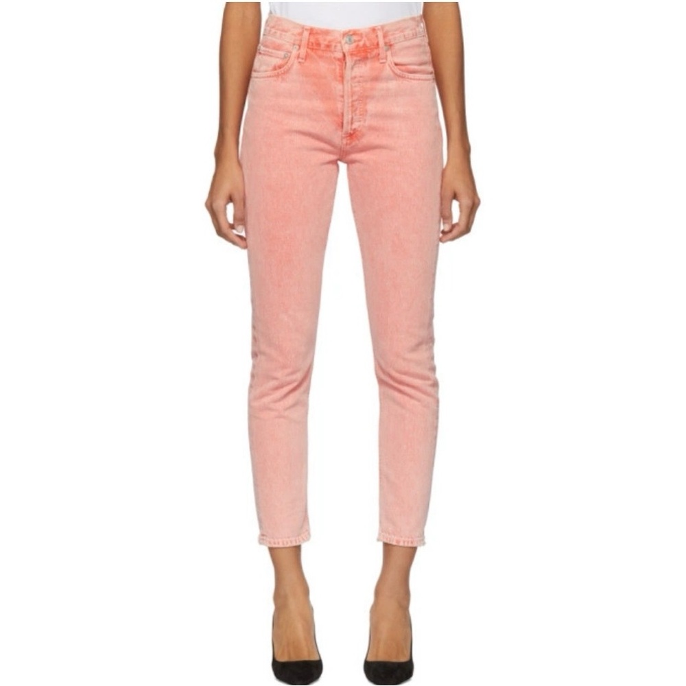Agolde Jeans  Jamie High Rise Slim Cropped Pink Cotton Size 25